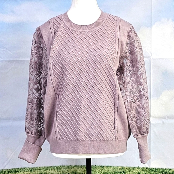CALIGRAPHIE | BUTTER SOFT LACE PUFF SLEEVE KNIT SWEATER - Picture 3 of 16